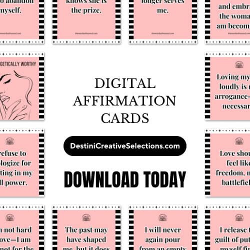 Pink and black digital affirmation card set with empowering quotes
